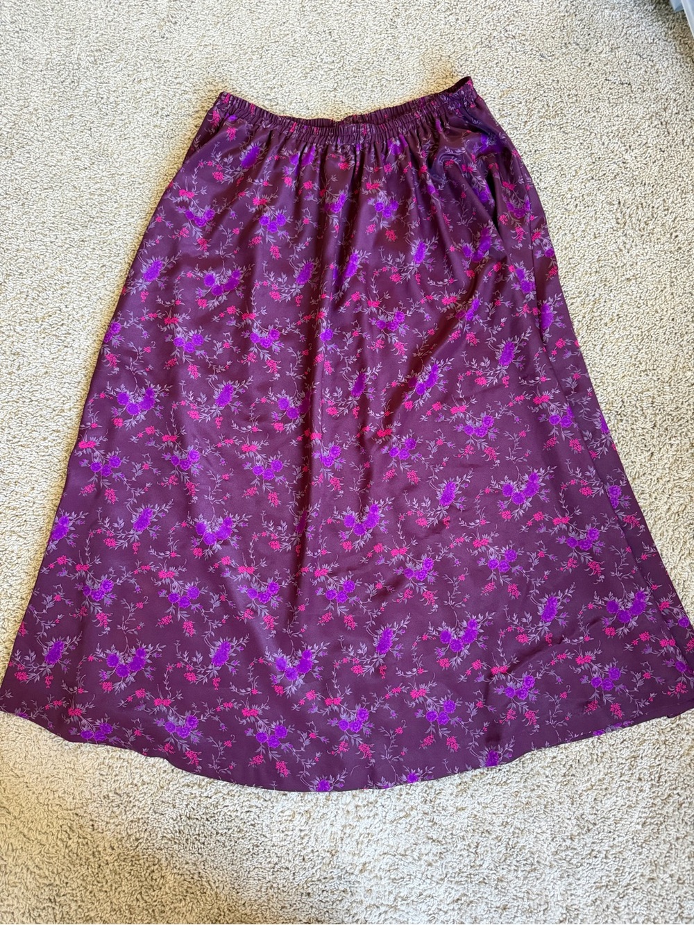 Vintage Purple Floral Midi Skirt Size 16 Women